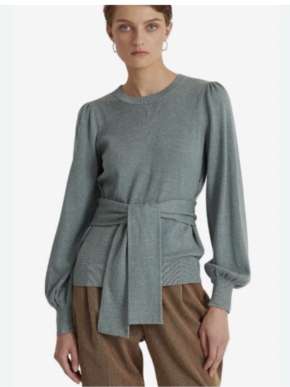 RALPH LAUREN  Belted Cotton-Blend Sweater  Lg